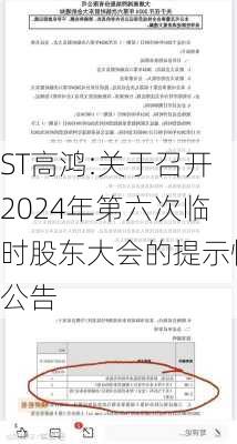 ST高鸿:关于召开2024年第六次临时股东大会的提示性公告