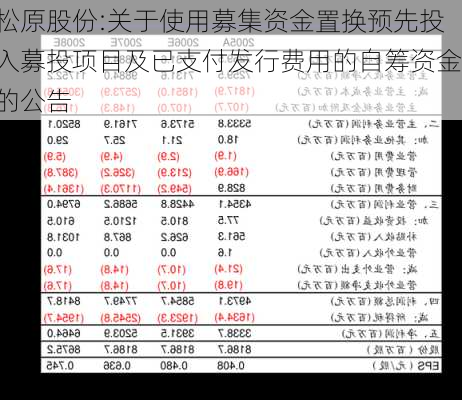 松原股份:关于使用募集资金置换预先投入募投项目及已支付发行费用的自筹资金的公告