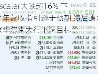 Zscaler大跌超16% 下财年营收指引逊于预期 绩后遭多家华尔街大行下调目标价