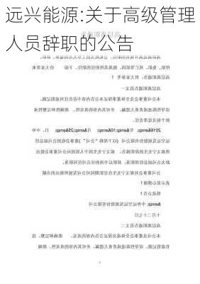 远兴能源:关于高级管理人员辞职的公告