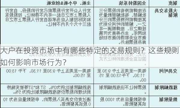 大户在投资市场中有哪些特定的交易规则？这些规则如何影响市场行为？