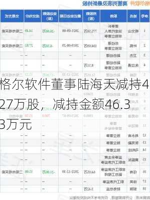 格尔软件董事陆海天减持4.27万股，减持金额46.33万元