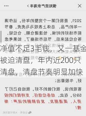 净值不足3毛钱，又一基金被迫清盘，年内近200只清盘，清盘节奏明显加快