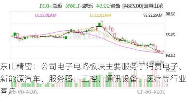 东山精密：公司电子电路板块主要服务于消费电子、新能源汽车、服务器、工控、通讯设备、医疗等行业客户