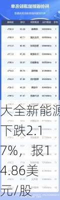 大全新能源下跌2.17%，报14.86美元/股