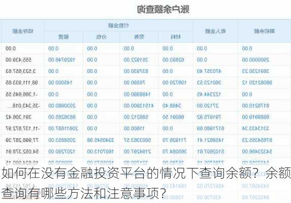 如何在没有金融投资平台的情况下查询余额？余额查询有哪些方法和注意事项？