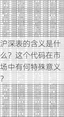 沪深表的含义是什么？这个代码在市场中有何特殊意义？