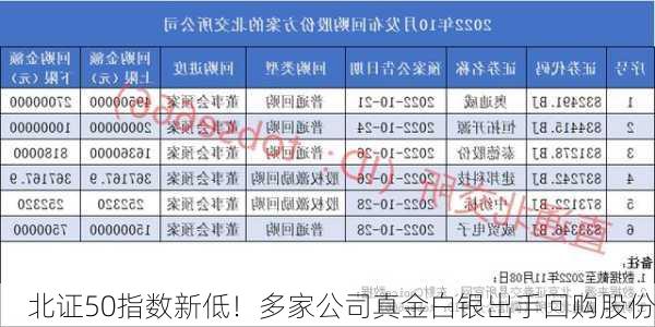 北证50指数新低！多家公司真金白银出手回购股份