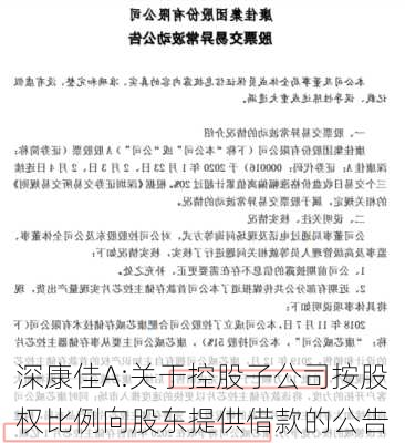 深康佳A:关于控股子公司按股权比例向股东提供借款的公告