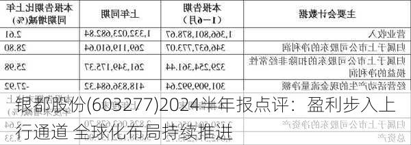 银都股份(603277)2024半年报点评：盈利步入上行通道 全球化布局持续推进