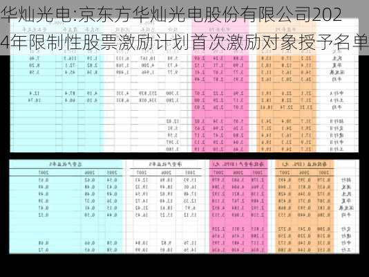 华灿光电:京东方华灿光电股份有限公司2024年限制性股票激励计划首次激励对象授予名单