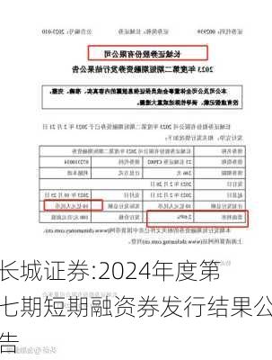 长城证券:2024年度第七期短期融资券发行结果公告