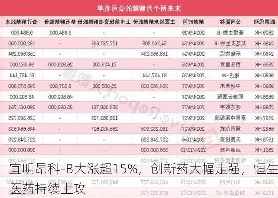 宜明昂科-B大涨超15%，创新药大幅走强，恒生医药持续上攻