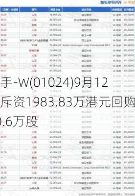 快手-W(01024)9月12日斥资1983.83万港元回购50.6万股