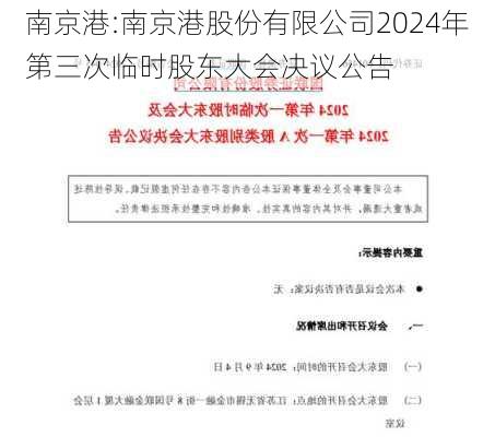 南京港:南京港股份有限公司2024年第三次临时股东大会决议公告