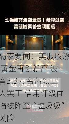 隔夜要闻：美股收涨 黄金再创新高 波音3.3万名蓝领工人罢工 信用评级面临被降至“垃圾级”风险