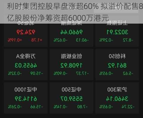 利时集团控股早盘涨超60% 拟溢价配售8亿股股份净筹资超6000万港元