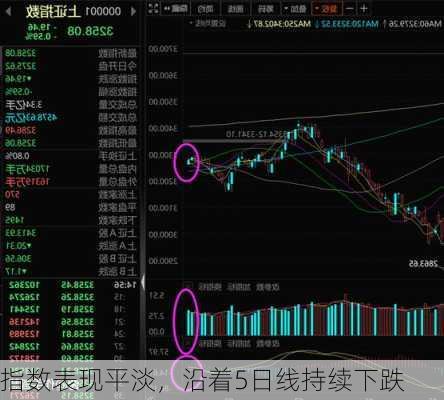 指数表现平淡，沿着5日线持续下跌