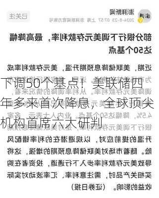 下调50个基点！美联储四年多来首次降息，全球顶尖机构首席六大研判