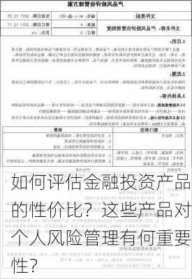 如何评估金融投资产品的性价比？这些产品对个人风险管理有何重要性？