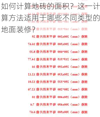 如何计算地砖的面积？这一计算方法适用于哪些不同类型的地面装修？