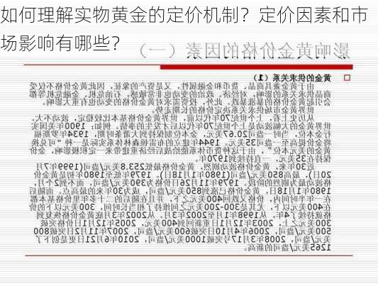 如何理解实物黄金的定价机制？定价因素和市场影响有哪些？