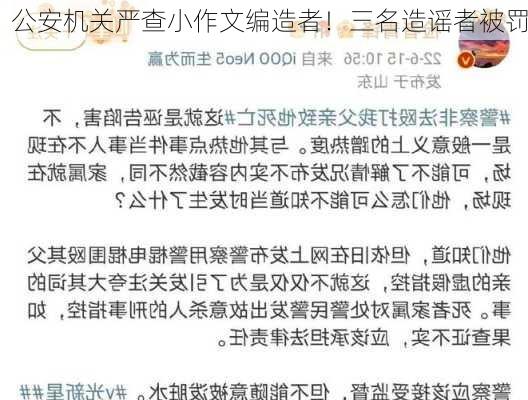 公安机关严查小作文编造者！三名造谣者被罚