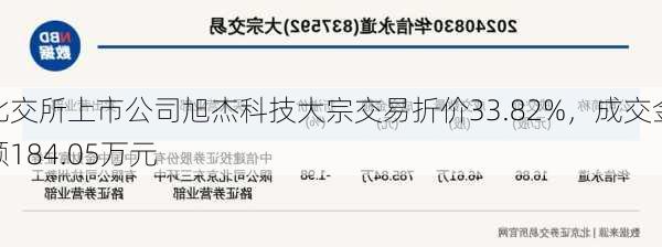 北交所上市公司旭杰科技大宗交易折价33.82%，成交金额184.05万元