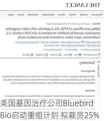 美国基因治疗公司Bluebird Bio启动重组计划 拟裁员25%