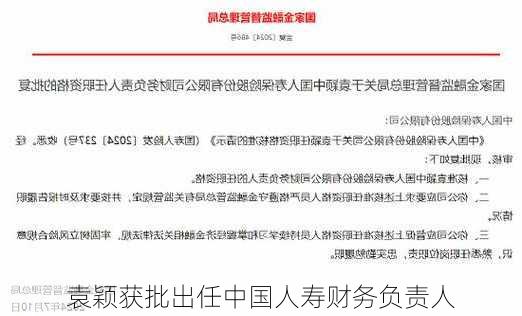 袁颖获批出任中国人寿财务负责人