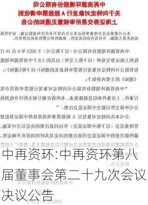 中再资环:中再资环第八届董事会第二十九次会议决议公告