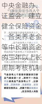 中央金融办、证监会：建立健全保险资金、各类养老金等中长期资金的三年以上长周期考核机制