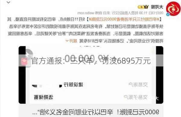 官方通报：三只羊，罚没6895万元