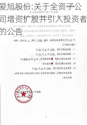 爱旭股份:关于全资子公司增资扩股并引入投资者的公告