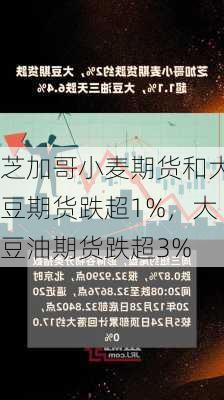 芝加哥小麦期货和大豆期货跌超1%，大豆油期货跌超3%