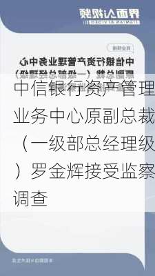 中信银行资产管理业务中心原副总裁（一级部总经理级）罗金辉接受监察调查