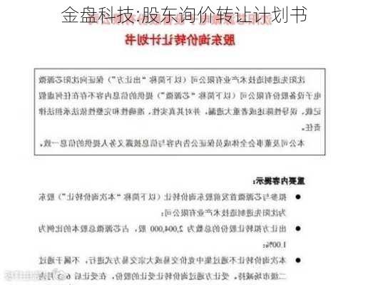 金盘科技:股东询价转让计划书