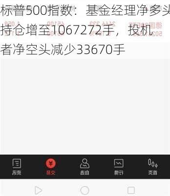 标普500指数：基金经理净多头持仓增至1067272手，投机者净空头减少33670手