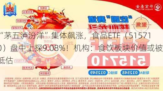 “茅五泸汾洋”集体飙涨，食品ETF（515710）盘中上探9.08%！机构：食饮板块价值或被低估