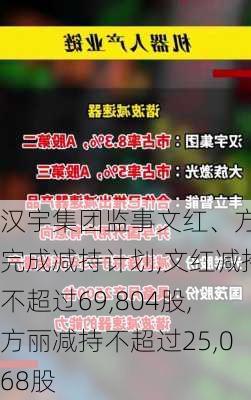 汉宇集团监事文红、方丽完成减持计划,文红减持不超过69,804股,方丽减持不超过25,068股