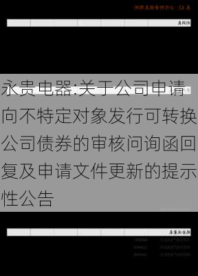 永贵电器:关于公司申请向不特定对象发行可转换公司债券的审核问询函回复及申请文件更新的提示性公告