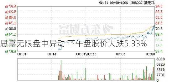 思享无限盘中异动 下午盘股价大跌5.33%