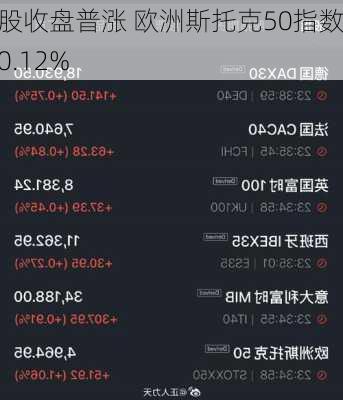 欧股收盘普涨 欧洲斯托克50指数涨0.12%