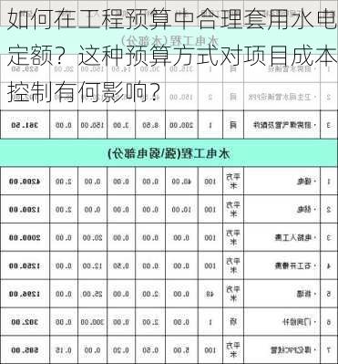 如何在工程预算中合理套用水电定额？这种预算方式对项目成本控制有何影响？