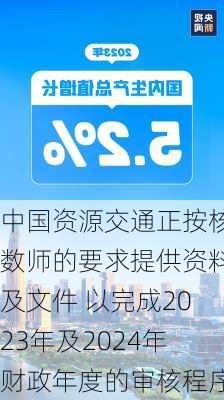 中国资源交通正按核数师的要求提供资料及文件 以完成2023年及2024年财政年度的审核程序