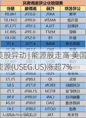 美股异动 | 能源股走高 美国能源(USEG.US)涨超7%