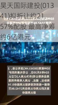 昊天国际建投(01341)拟折让约21.57%配股 最高净筹约6亿港元