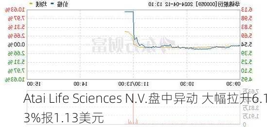 Atai Life Sciences N.V.盘中异动 大幅拉升6.13%报1.13美元