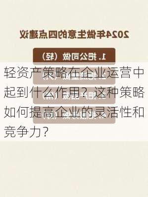 轻资产策略在企业运营中起到什么作用？这种策略如何提高企业的灵活性和竞争力？