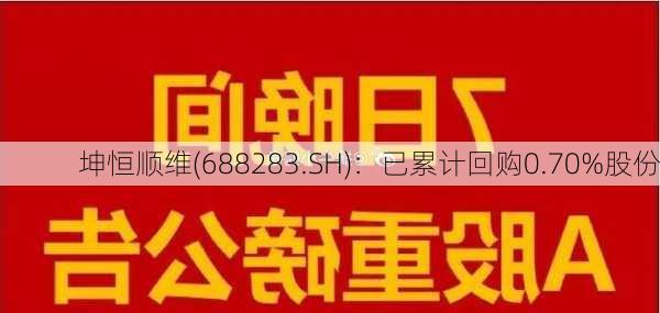 坤恒顺维(688283.SH)：已累计回购0.70%股份